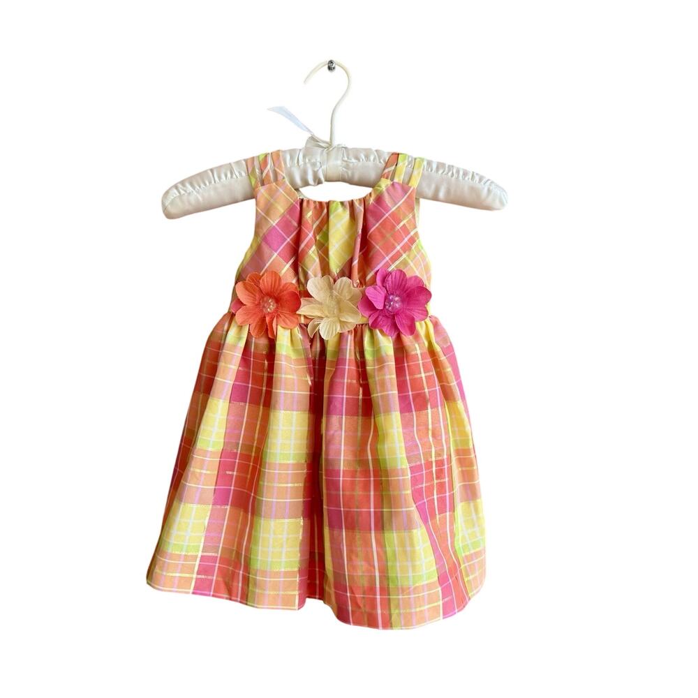 Bonnie Jean Girl's 3T Pink Peach & YELLOW Lined Plaid Easter Spring Party Dress